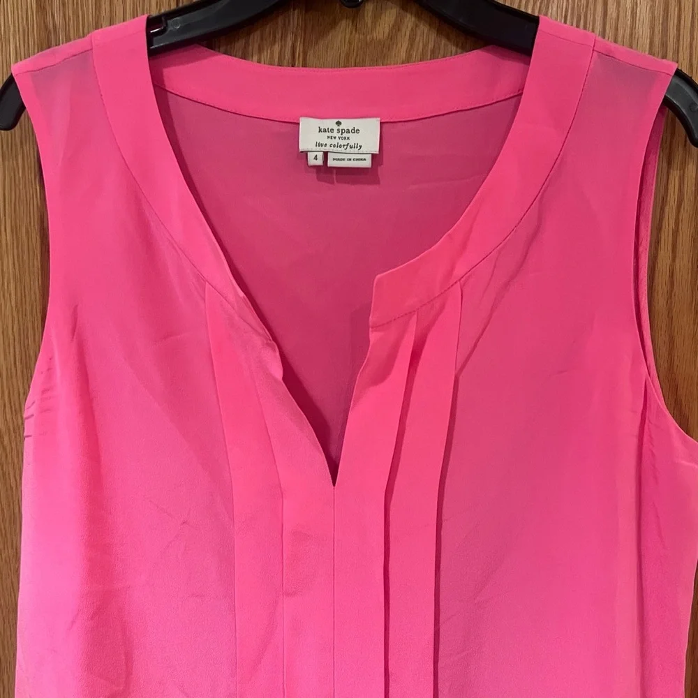 Kate Spade New York 'Addie' Sleeveless Pleated Silk Blouse‎ in Pink Size 4
